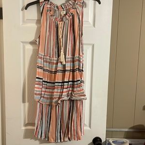 Pretty peach and light blue striped summer short dress